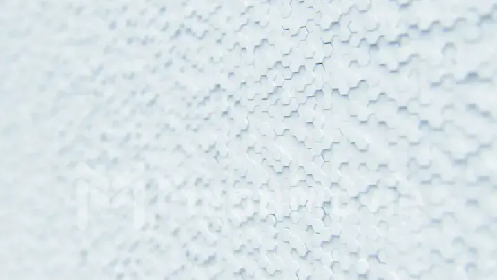 Abstract white minimalistic background made of plastic hexagons with shallow depth of field. Light minimal hexagonal grid pattern animation in modern clean white. 3d illustration