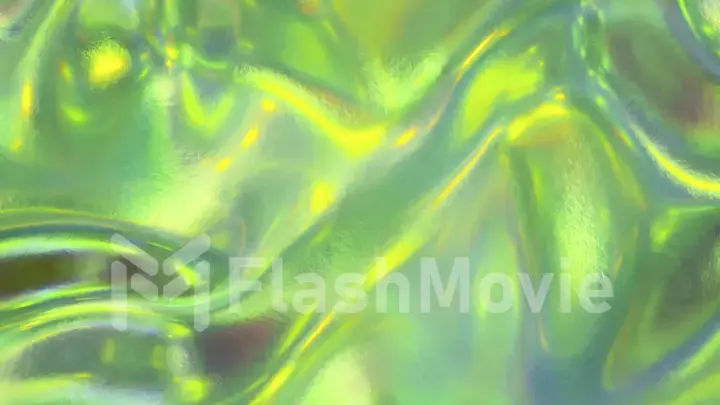 Abstract concept. Holographic liquid surface. Multicolor iridescent texture. Green yellow color. 3d illustration