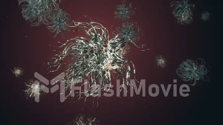 Bacteria virus or germs microorganism cell under microscope with depth 3d illustration