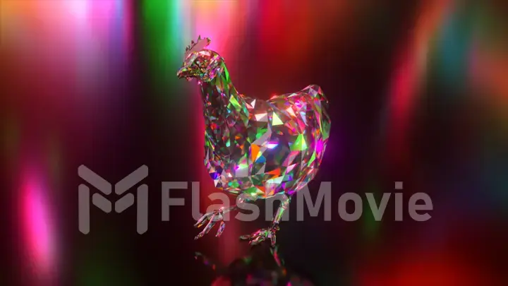 Collection of diamond animals. Running chicken. Nature and animals concept. 3d animation of a seamless loop. Low poly