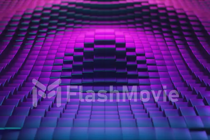 Abstract ultraviolet cubic surface in motion. 3d illustration of cubes moving up and down.