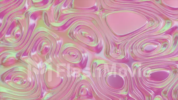 Animated 3D waving fabric texture. Liquid holographic background. Smooth wave surface of silk fabric with ripples and folds of fabric. 3d illustration