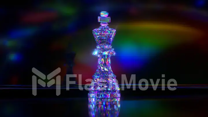 Game concept. Diamond Chess King. Close-up. Blue neon color. 3d illustration