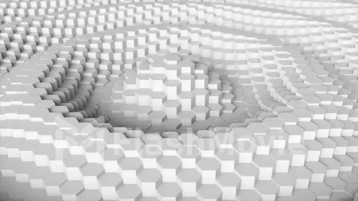 Random waving motion abstract background from hexagon geometric surface loop: light bright clean minimal hexagonal grid pattern, canvas in pure wall architectural white. 3d illustration