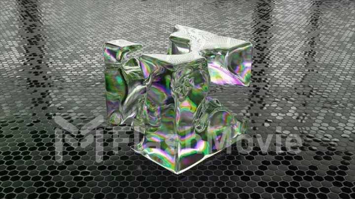 Liquid diamond cube appears and disappears against an abstract background. Rainbow. Matter transformation. Black tiles