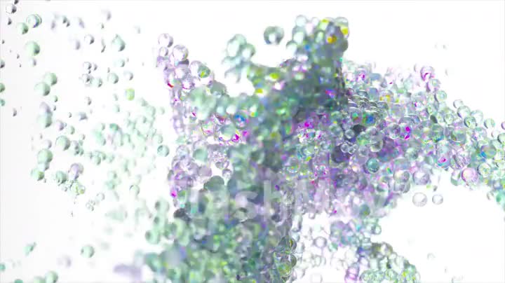 A whirlwind of transparent and colored water bubbles. Whirlpool. Bubbles. Water flow. Slow action. Purple. 3d animation