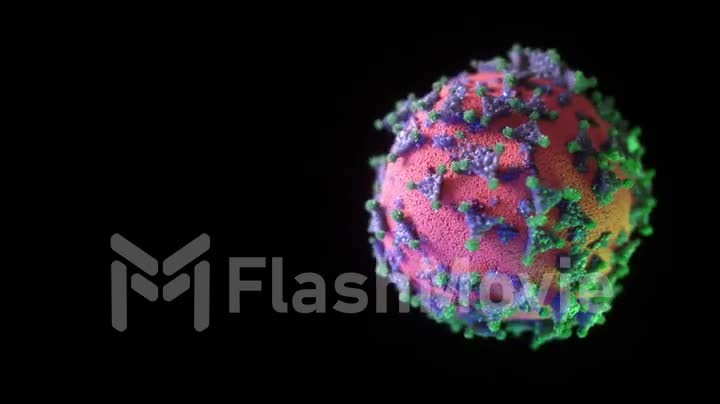 Rotation of a virus molecule on a black isolated background. Realistic 3D render of the Coronavirus 2019-nCoV. SARS-CoV-2 known as 2019-nCoV, COVID-19. Seamless loop animation.