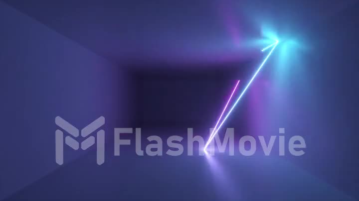 Abstract background, neon rays inside a dark box, tunnel, corridor, room, glowing lines, fluorescent ultraviolet light, blue red pink purple orange spectrum, stroboscope. Seamless loop 3d render