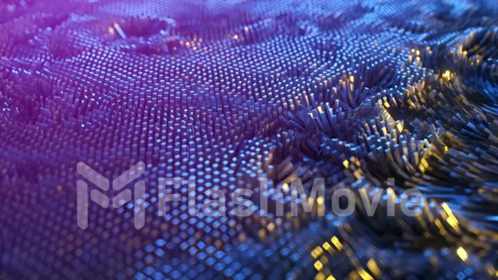 Abstract background of thousands of rectangles creating a wave surface. Modern neon lighting. Business concept. 3d illustration