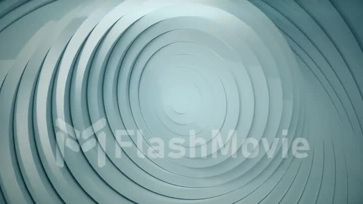 Abstract pattern of circles with the effect of displacement and rotation. White clean rings animation. Reflective surface. Abstract background for business presentation. Seamless loop 4k 3d render