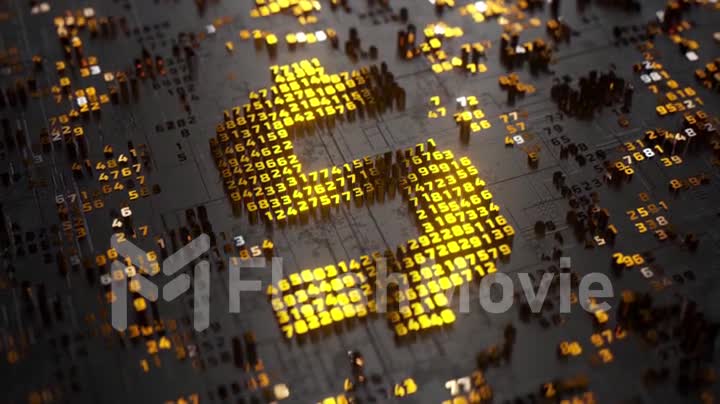 The concept of electronic transactions. Digital dollar. Dollar logo. Microcircuit. Black gold color. 3d animation