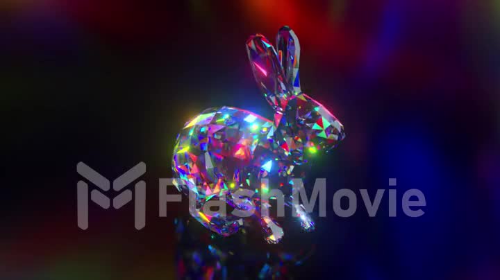 Collection of diamond animals. Jumping rabbit. Nature and animals concept. 3d animation of a seamless loop. Low poly