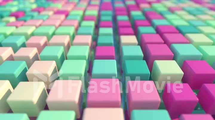 A colorful grid of three-dimensional moving cubes. Seamless loop 3d render