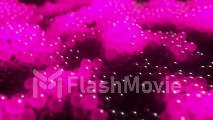 Dynamic glowing balls in purple color with abstract movements. Seamless loop 3d render