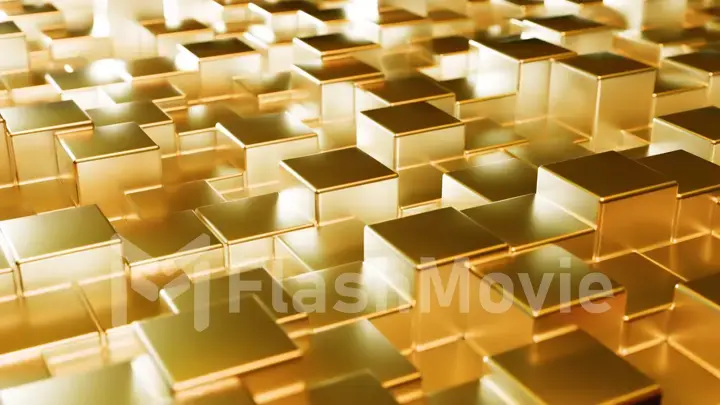 Abstract gold metallic background from cubes. Wall of a metal cube. 3d illustration