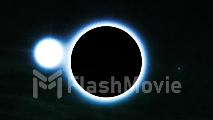 Total blue solar eclipse effect. The moon covers the sun. 3d animation