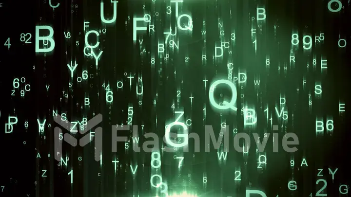 Technological background with flying letters and figures 3d illustration