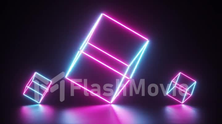 Abstract glowing neon lines creating a cubes