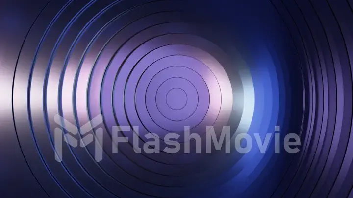 Abstract pattern of circles with the effect of displacement. Modern blue light. Clean rings animation. Abstract background for business presentation. 3d illustration