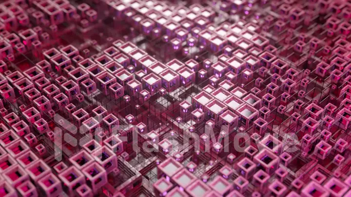 3d illustration of colorful glass rows of cubes floating through the prog in 4K, creating an abstract graphic background technology texture. 3d illustration