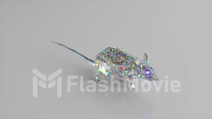 Diamond rat. The concept of nature and animals. Low poly. White color. 3d illustration