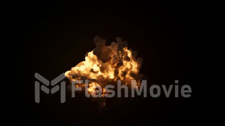 Ultra realistic explosion with thick black smoke on an isolated black background 3d illustration