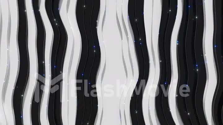 Abstract background from a wavy stepped surface. White and black steps. Abstract background for business presentation. Fiber optic transmitting signals over the surface. 3d animation of seamless loop