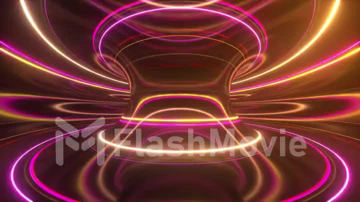 Abstract futuristic neon background with rotating glowing lines, speed of light, ultraviolet rays, twisted electromagnetic vortex. Animation of seamless loop