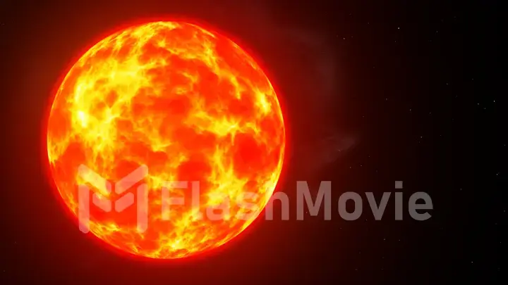 The burning sun in space among the stars copy space