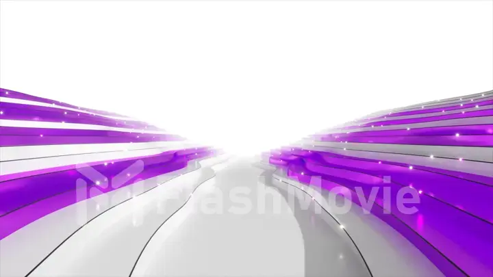 Abstract background from a wavy stepped surface. White and purple steps. Abstract background for business presentation. Fiber optic transmitting signals over the surface. 3d illustration