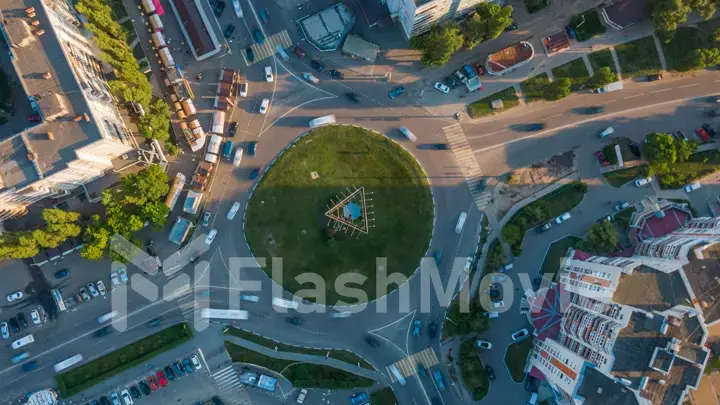 Aerial 4k top view of traffic in a circle