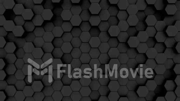 Abstract gray background of moving primitives with six angles 3d illustration