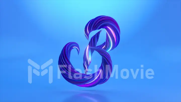 Collection Winding Alphabet. Unique twisted letters. Blue neon. Letter B. 3d Illustration