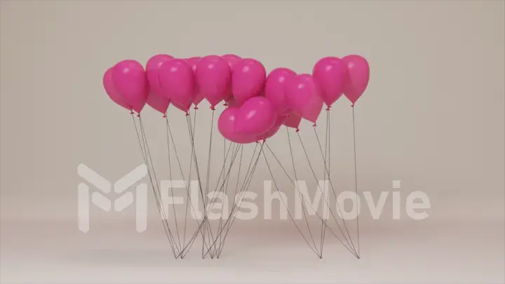 Holiday concept. Pink inflatable balloons move randomly in groups. Celebration. Party. Advertising. 3d illustration