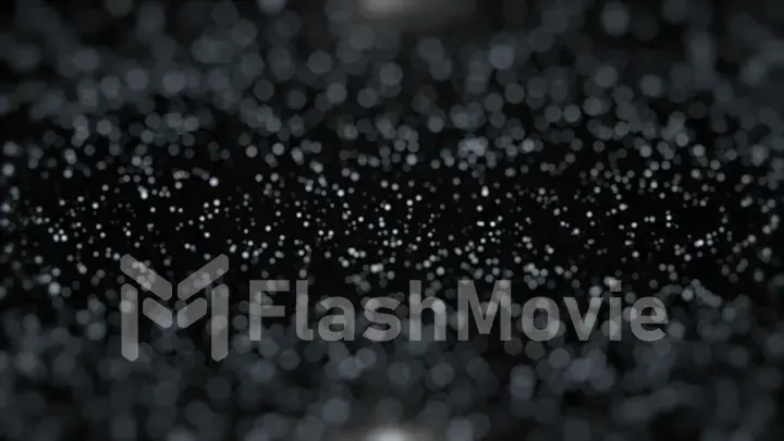 Abstract background with moving and flicker particles. Backdrop of bokeh. PNG alpha. Black isolated background 3d illustration