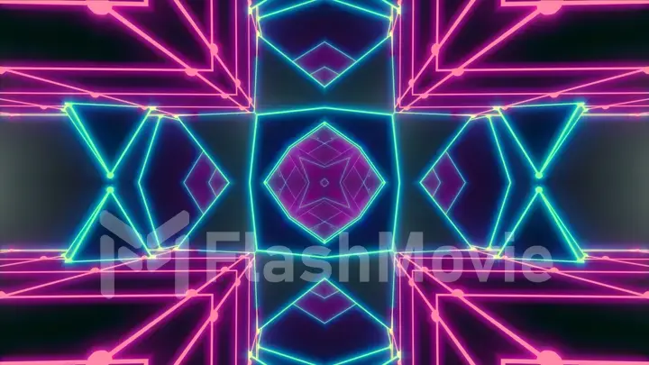 Disco shows a kaleidoscope background - 3d illustration flight in a retro 80s tunnel