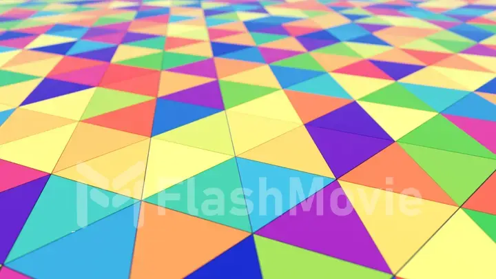Abstract motion animation of bright multi-colored three-dimensional triangles. 3d illustration