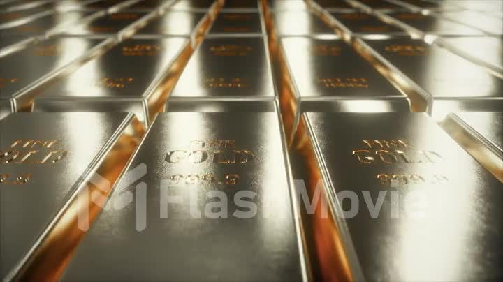 Seamless loop 4k animation of sliding camera view on white gold bars