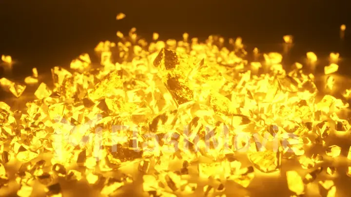 A cube of bright glowing stone shatters into thousands of small pieces in slow motion. Destruction concept 3d illustration