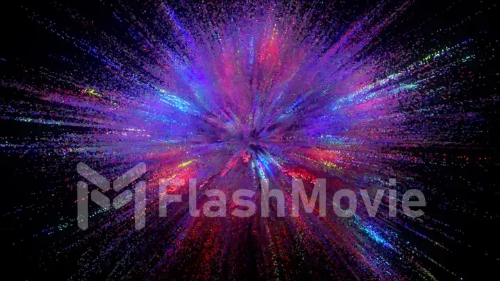An explosion of colors on a dark background. Blue and purple color. 3d illustration