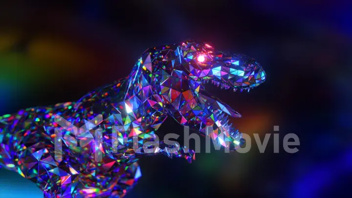 Collection of diamond animals. Roaring dinosaur. Nature and animals concept. Low poly. 3d illustration.