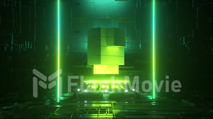 Pixel animation of Ethereum coin symbol logo in high resolution 4K with neon lighting. Ethereum coin animation of seamless looping