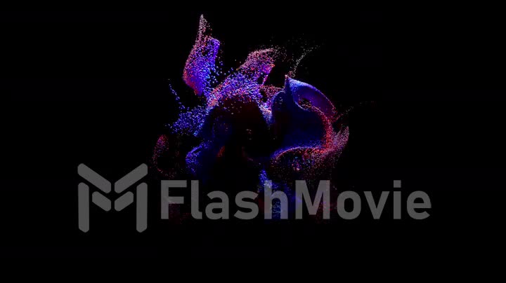 Abstract concept. A whirlwind, cloud of colored moving particles on black background. Blue, purple, pink color.