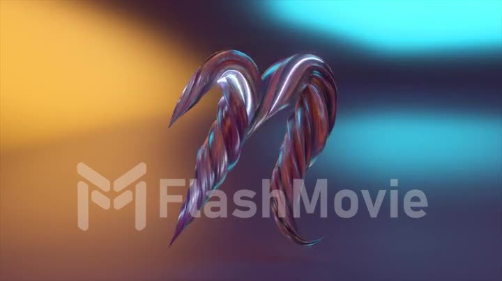 Collection Living Alphabet. Unique twisted letters. Blue orange color. Letter N. 3d animation of seamless loop