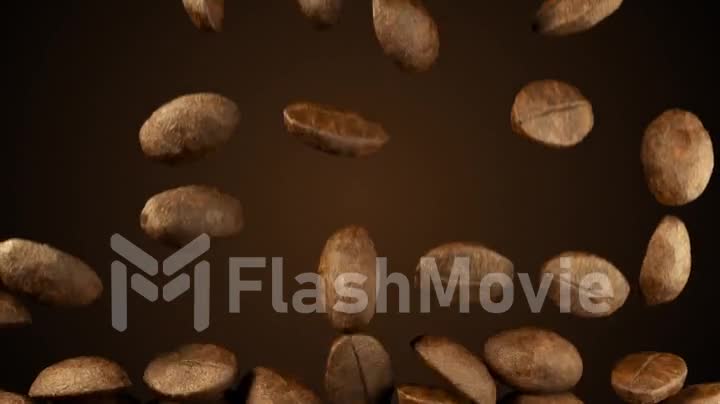 Falling coffee beans in slow motion filling the screen
