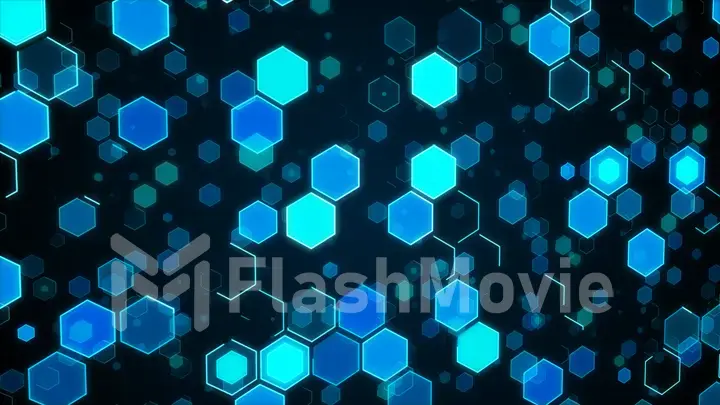 Abstract technological background with blue luminous hexagons.