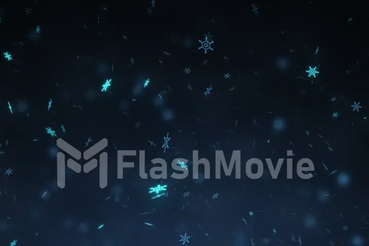 Falling snowflakes, magic snow background 3d illustration