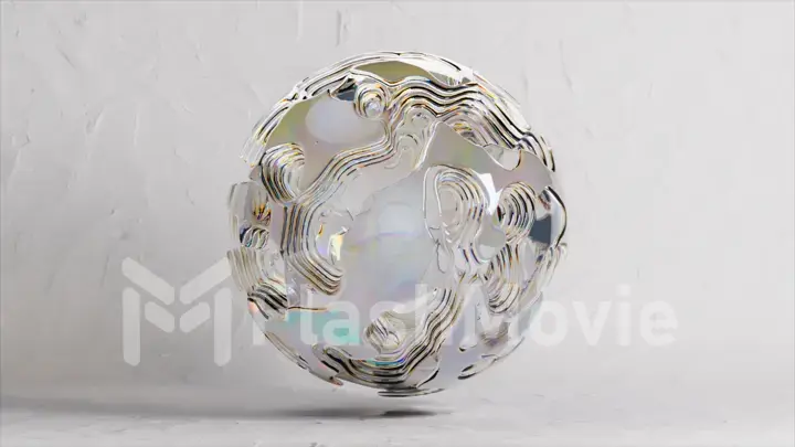 Abstract animation of a transparent sphere in the process of transformation. Light refraction. Prism effect. Dispersion