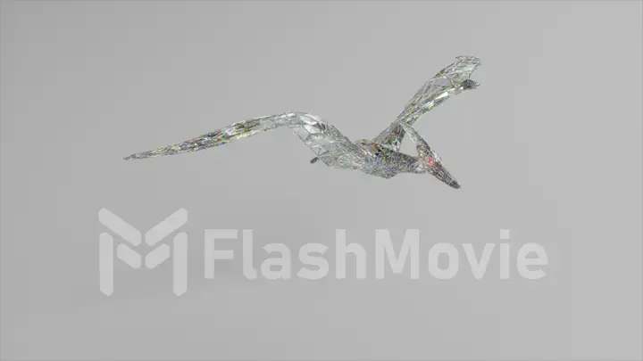 Diamond pterodactyl flying. The concept of nature and animals. Low poly. White color. 3d illustration