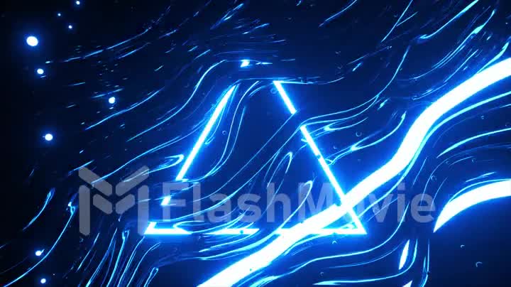 Flashing wires and triangle. Abstract club composition with neon flashes. 3d animation of a seamless loop